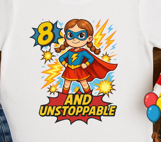 Superhero Birthday Girl Shirt • Custom Age Birthday Tee • Girls Superhero Birthday Outfit • Kids Hero Shirt • Toddler & Youth Birthday Tee