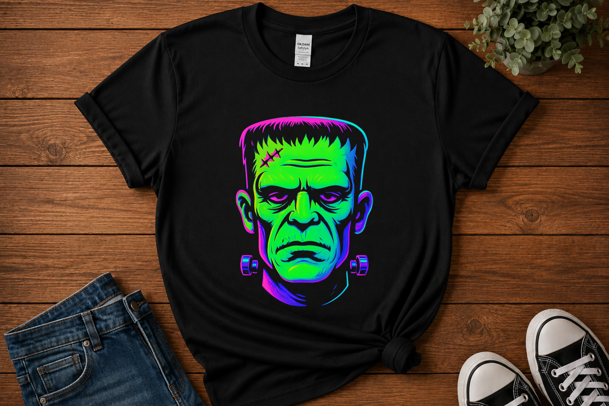 Neon Monster Halloween Shirt | Retro Frankenstein Graphic Tee