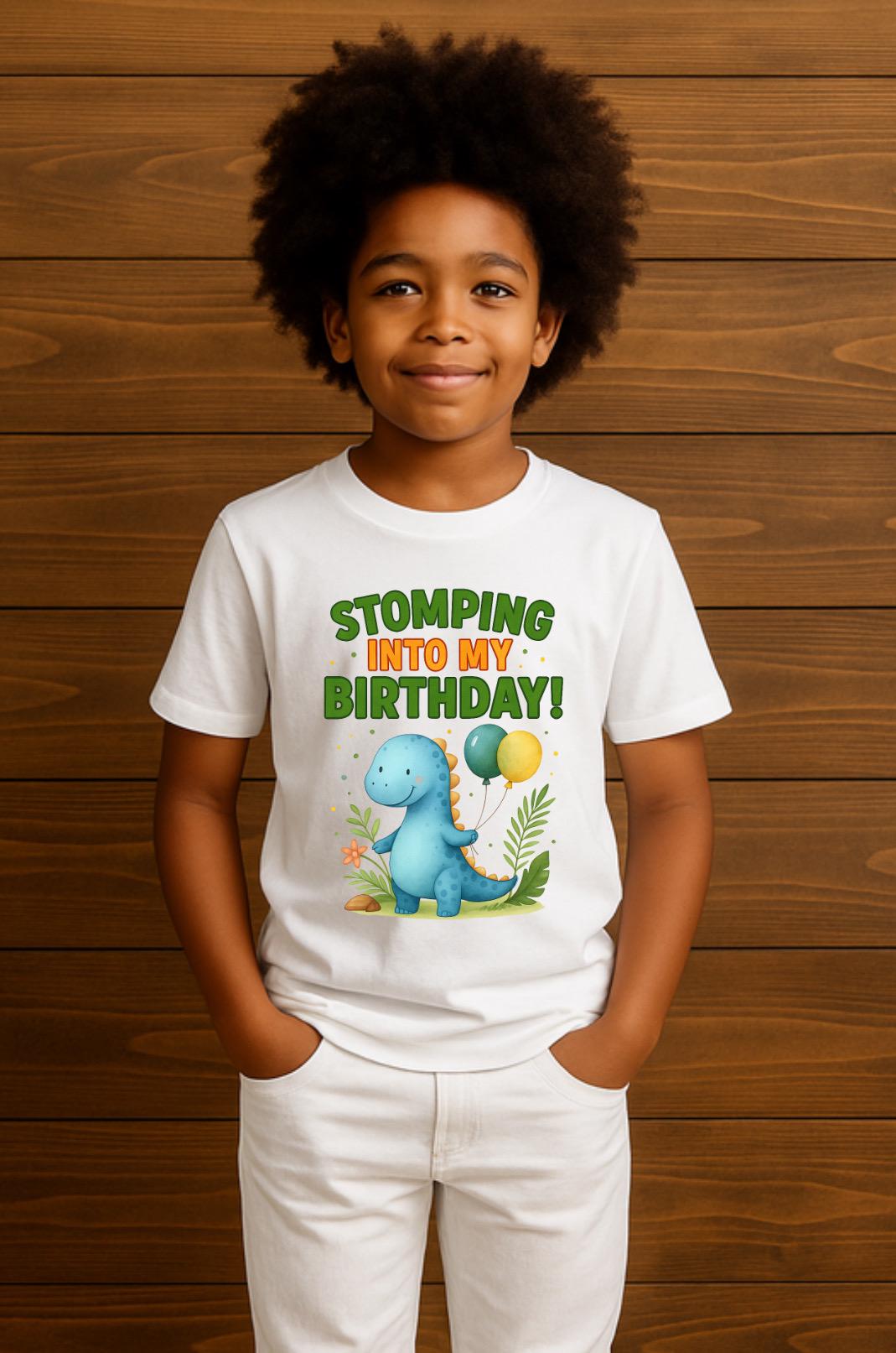 Stomping Into My Birthday Shirt • Dino Birthday Shirt for Kids • Dinosaur Birthday Outfit • Cute Dino Party Shirt
