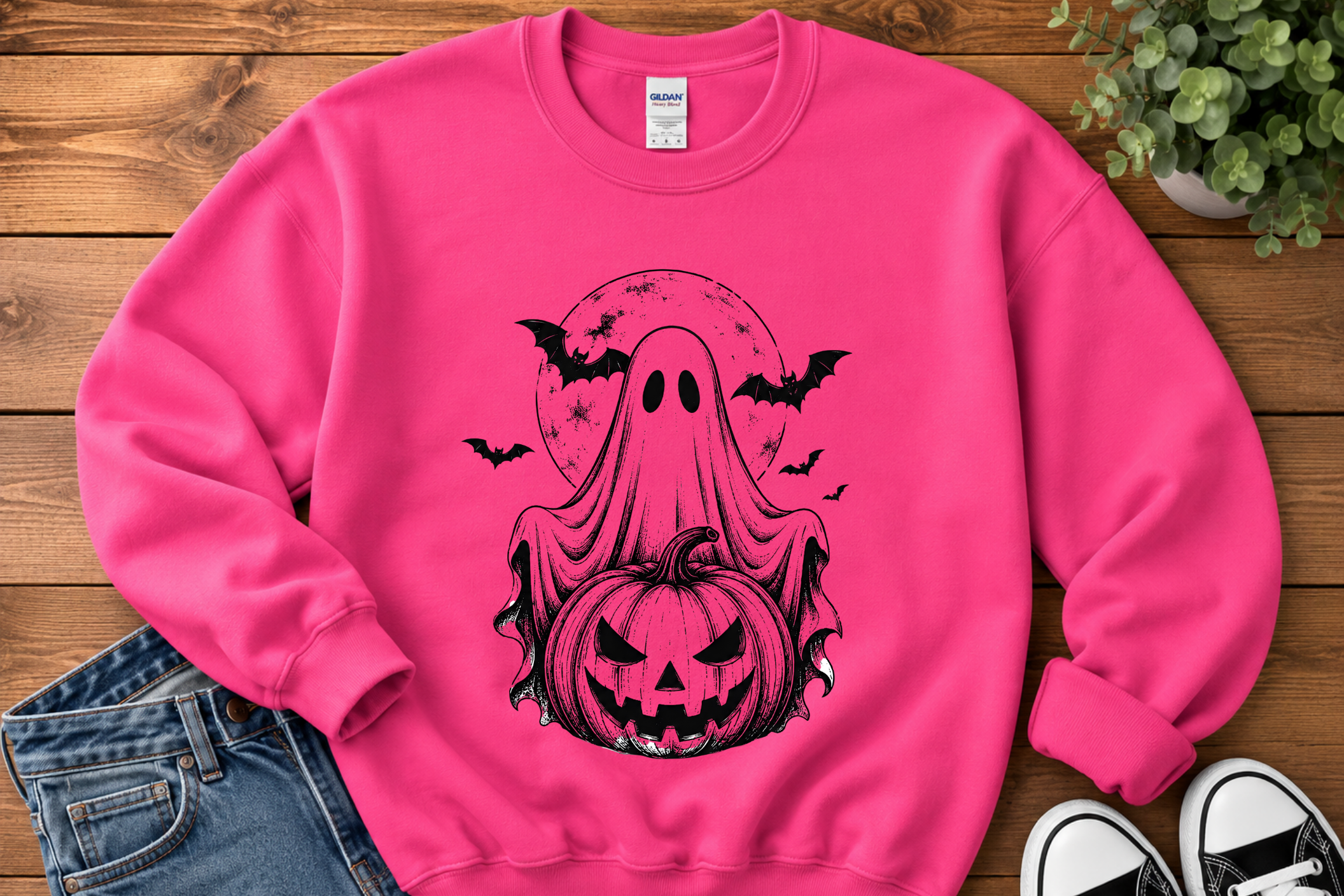 Pink Ghost & Pumpkin Halloween Sweatshirt