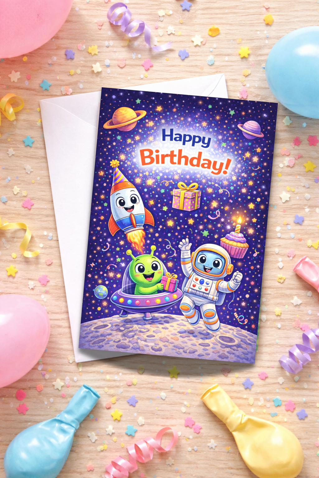 Space Birthday Card for Kids | Age [3-5]