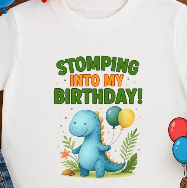 Stomping Into My Birthday Shirt • Dino Birthday Shirt for Kids • Dinosaur Birthday Outfit • Cute Dino Party Shirt