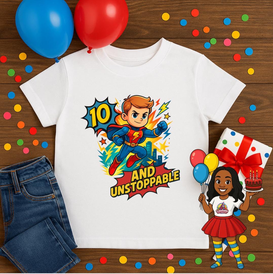 Superhero Birthday Shirt • Custom Age Birthday Tee • Boys Superhero Birthday Outfit • Kids Hero Shirt • Toddler & Youth Birthday Tee