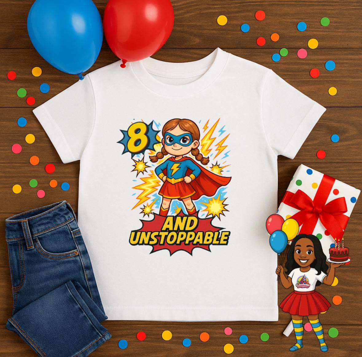 Superhero Birthday Girl Shirt • Custom Age Birthday Tee • Girls Superhero Birthday Outfit • Kids Hero Shirt • Toddler & Youth Birthday Tee
