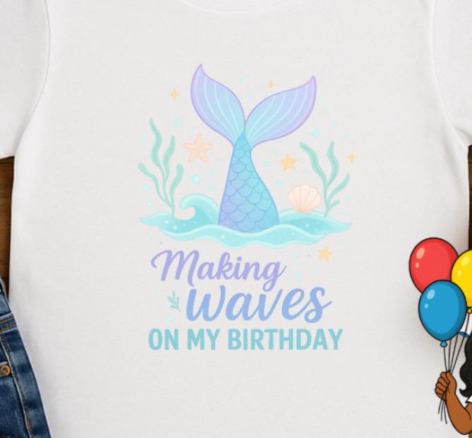 Making Waves On My Birthday Shirt • Mermaid Birthday Shirt for Girls • Pastel Mermaid Tail Tee • Under the Sea Birthday Outfit