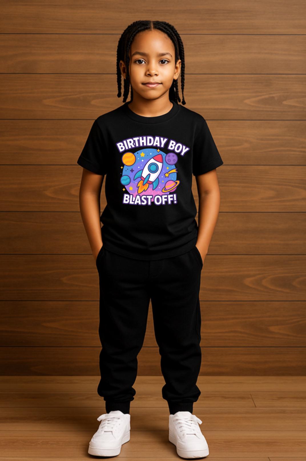Blast Off Birthday Boy Shirt • Space Birthday Tee • Rocket Birthday Outfit • Galaxy Party Shirt for Kids