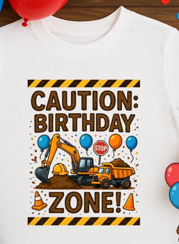 Caution Birthday Zone Shirt • Construction Birthday Shirt • Kids Construction Party Tee • Toddler Birthday Outfit • Dump Truck Birthday Shir