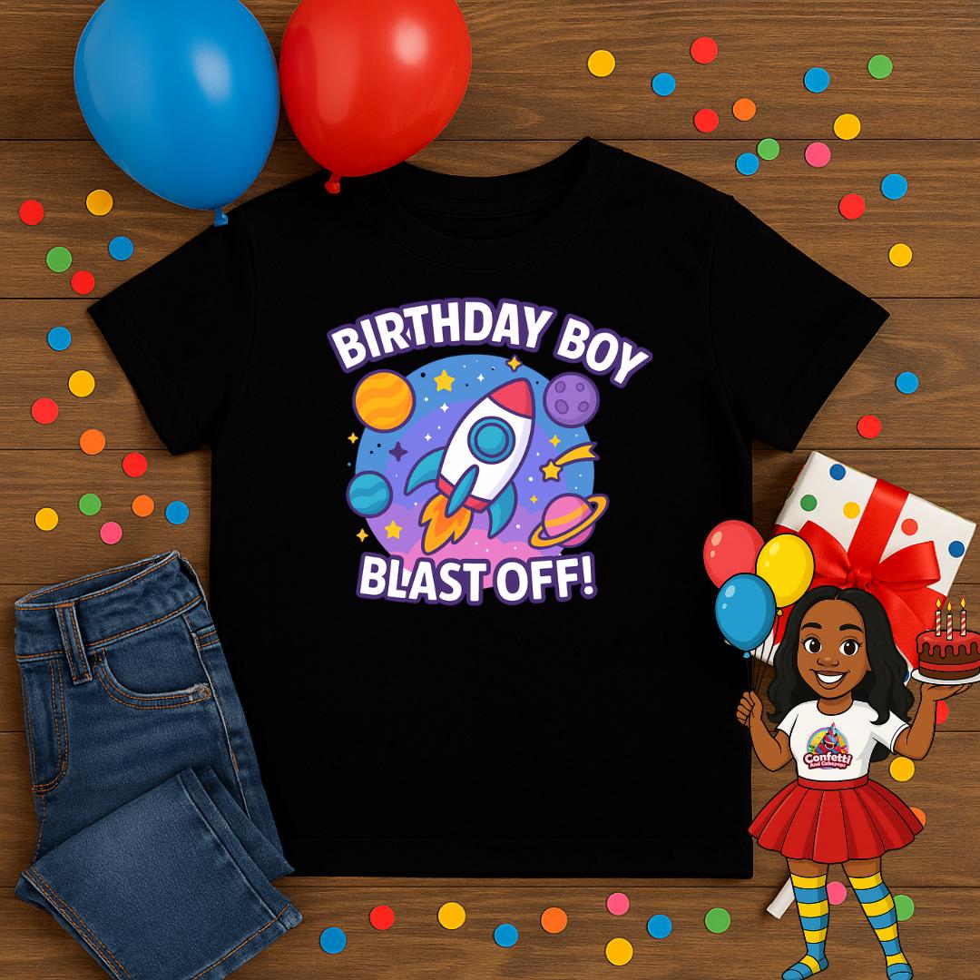 Blast Off Birthday Boy Shirt • Space Birthday Tee • Rocket Birthday Outfit • Galaxy Party Shirt for Kids