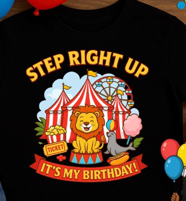 Kids Circus Birthday Shirt • Step Right Up Birthday Tee • Carnival Party Shirt • Birthday Boy Girl Outfit • Circus Theme Party Apparel