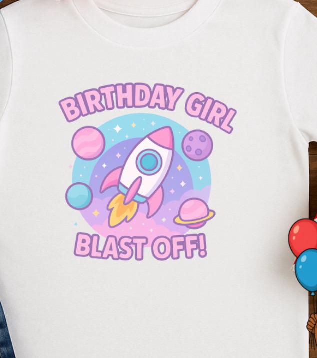 Birthday Girl Blast Off Shirt • Space Birthday Tee • Rocket Girl Birthday Outfit • Kids Galaxy Birthday Shirt • Pastel Space Party Tee