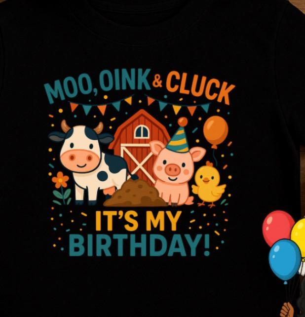 Farm Birthday Shirt • Moo Oink Cluck Birthday Tee • Barnyard Birthday Outfit • Kids Farm Party Shirt • Toddler & Youth Birthday Tee