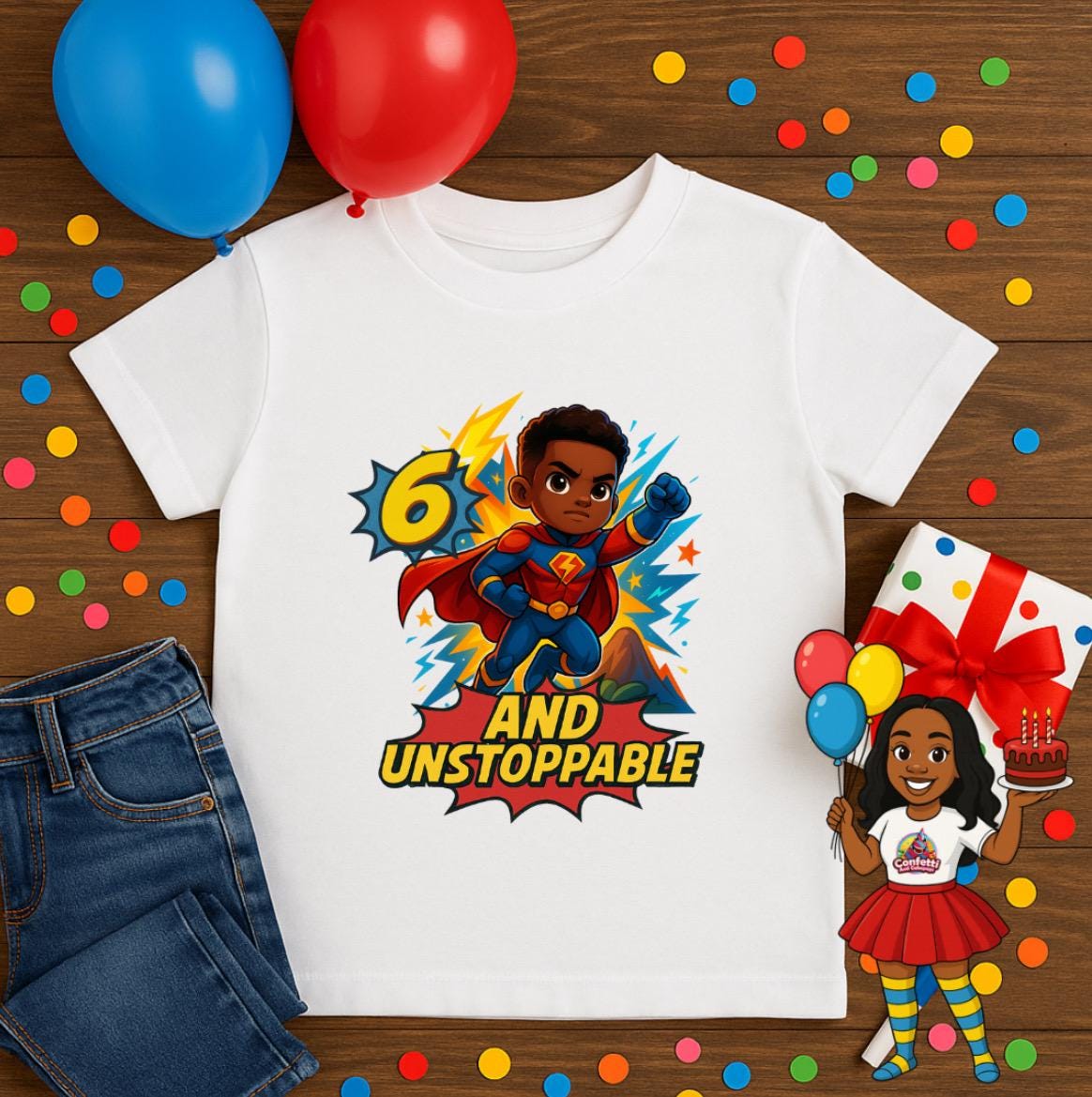 Custom Superhero Birthday Shirt • Boys Birthday Tee • Black Boy Hero Shirt • Kids Birthday Outfit