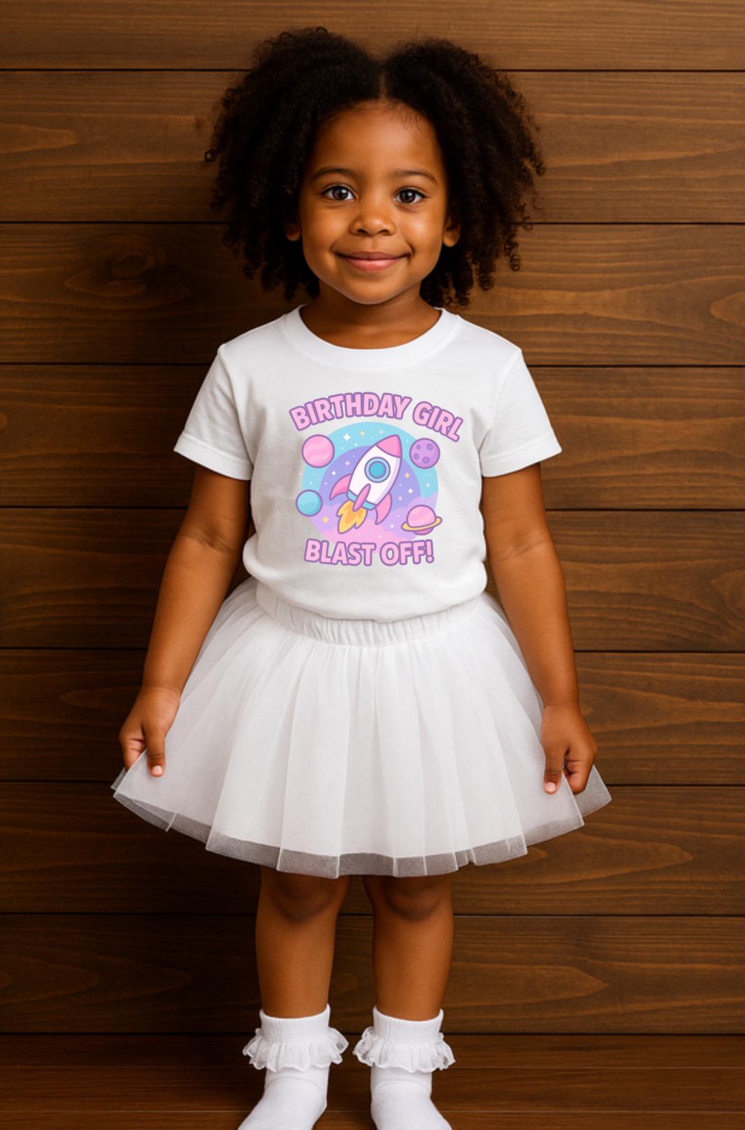 Birthday Girl Blast Off Shirt • Space Birthday Tee • Rocket Girl Birthday Outfit • Kids Galaxy Birthday Shirt • Pastel Space Party Tee
