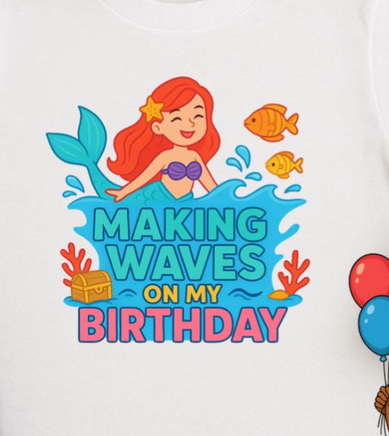 Mermaid Birthday Shirt for Girls • Making Waves On My Birthday Tee • Ocean Theme Birthday Outfit • Mermaid Party Shirt • Kids Birthday Tee