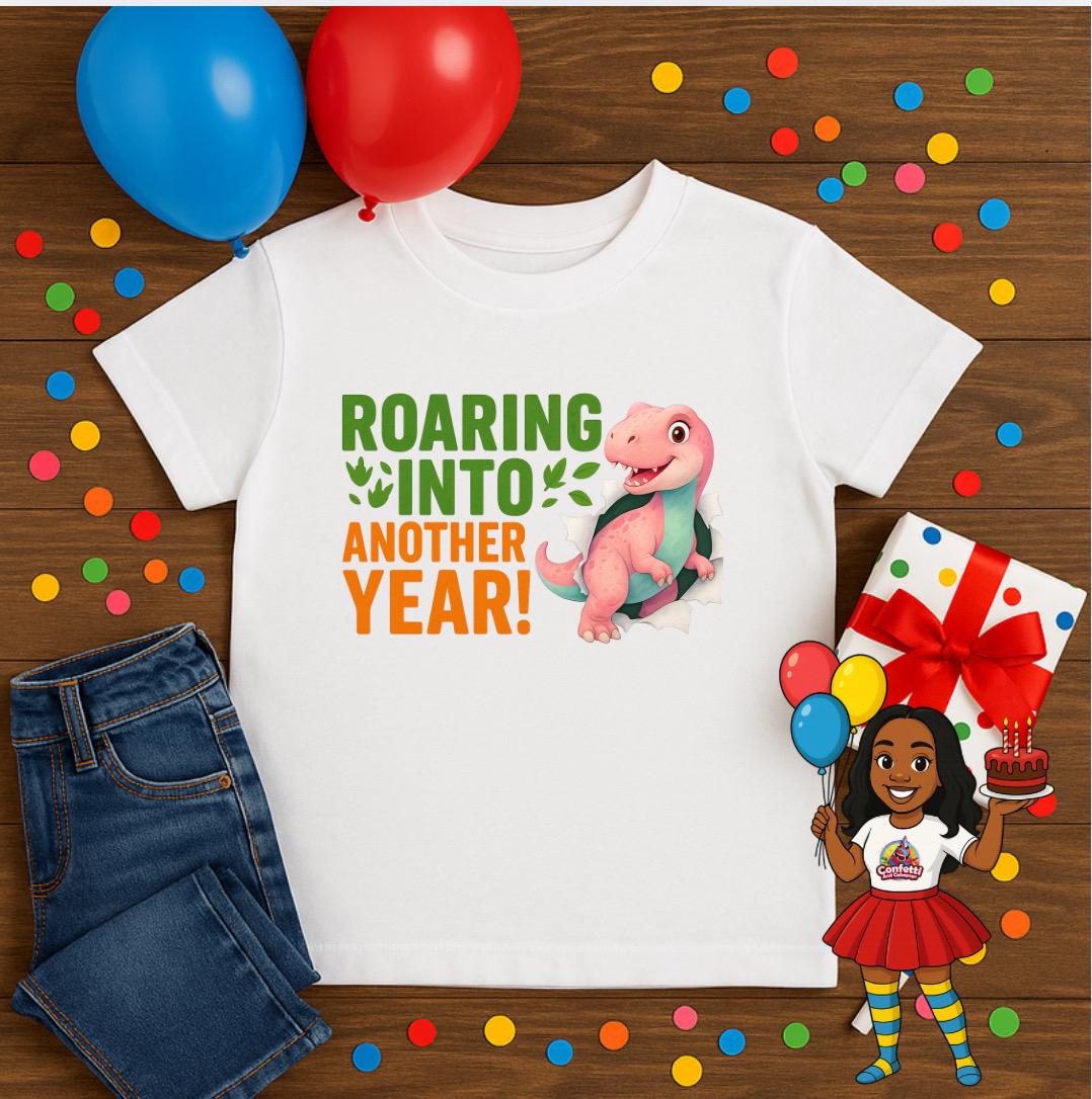 Roaring Into Another Year Shirt • Cute Dino Birthday Girl Shirt • Pink Dinosaur Birthday Tee • Kids Dino Party Outfit • Toddler & Youth Birt